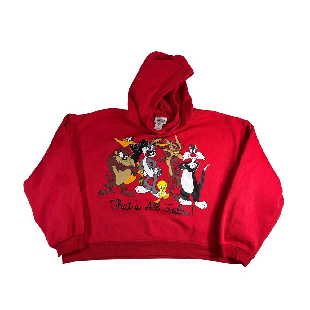 Looney Tunes Red Cropped Hoodie Jerry Leigh Thats All Folks Characters 2X LJ4969